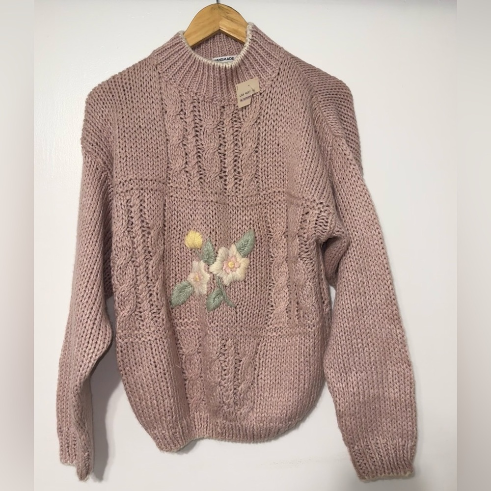 Vintage One Step Up Flowers Crew neck Sweater Womens Size M Medium Granny New